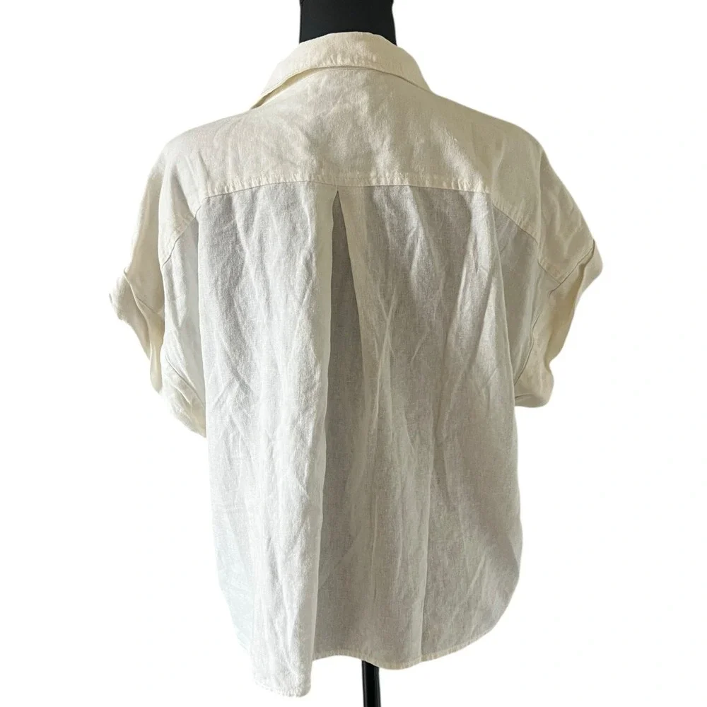 Calvin Klein Womens XL Cream Linen Blend‎ Short Sleeve Utility Henley Blouse Top